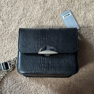 Black Croc-Embossed Chain Bag